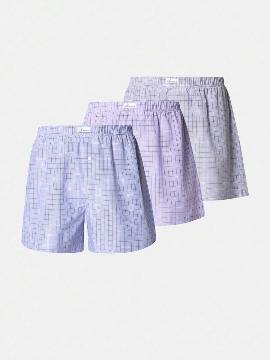 SUMWON Premium Woven Boxer Shorts Pack Of Three Classic Fit Comfortable Elastic Waistband Everyday Underwear