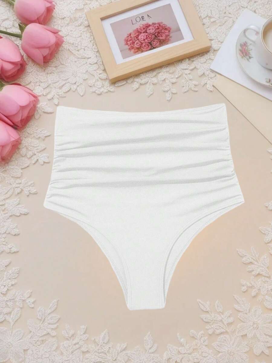 Swim Lushoire Culotte bikini arricciata vita alta tinta unita da donna