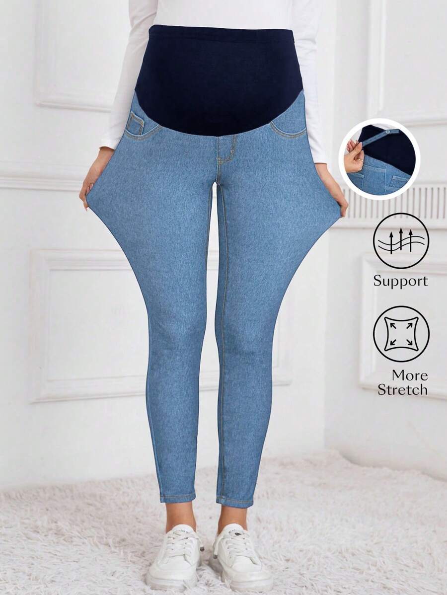 SHEIN Jeans casual skinny da maternità con vita regolabile e versatili