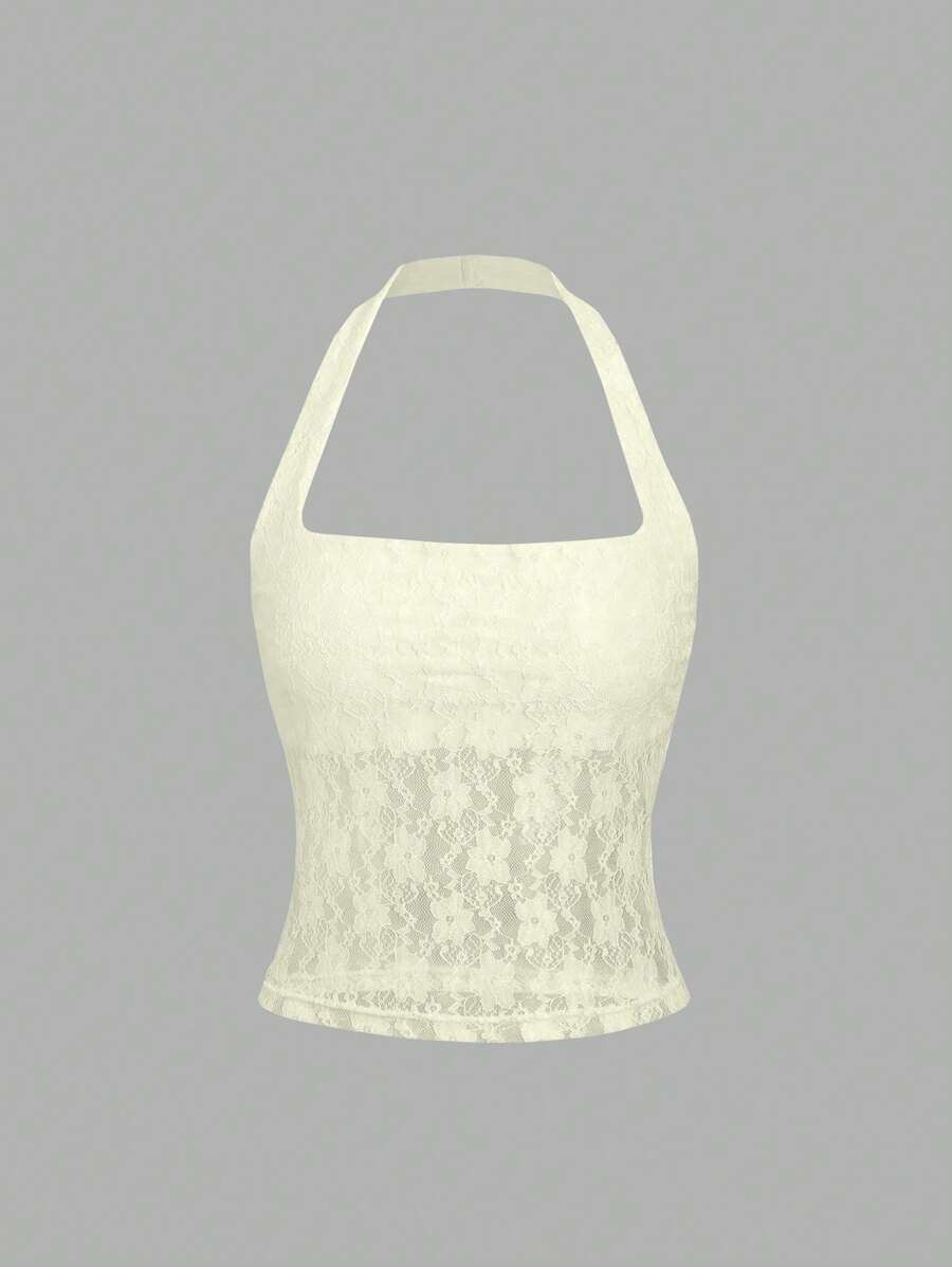 Sweetra Elegant And Sexy Solid Lace Halter Top Y2K Christmas Holiday Party Dress For New Year