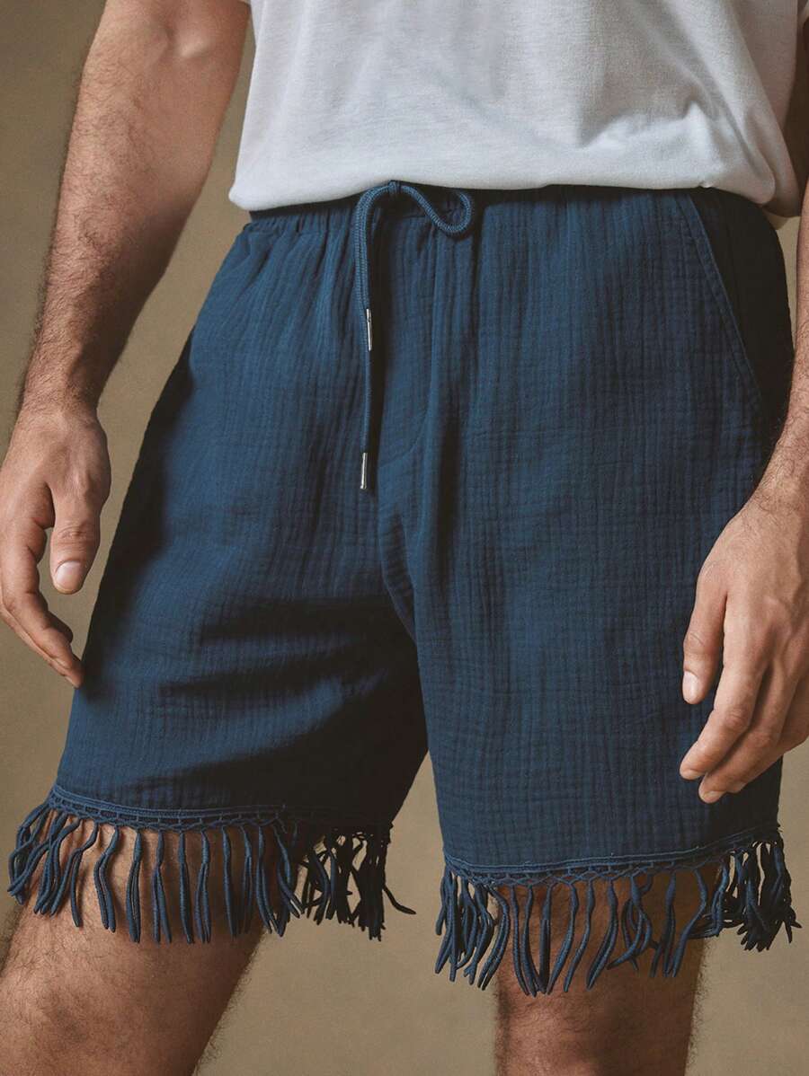 Manfinity VCAY Men's Woven Mid-Waist Straight Leg Casual Shorts, Suitable For Summer