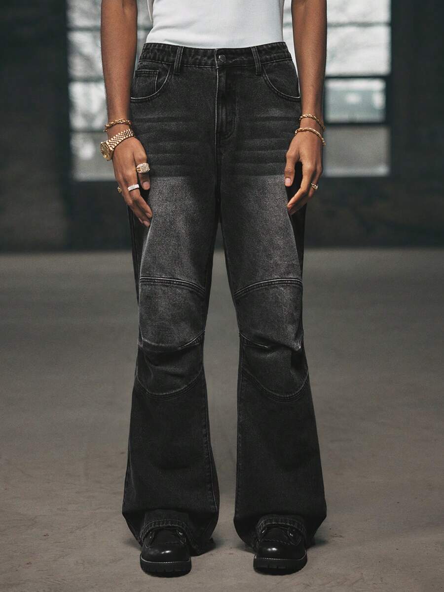 AXEPEAK Pantalones vaqueros de denim versátil y casual con bolsillos acampanados para hombres
