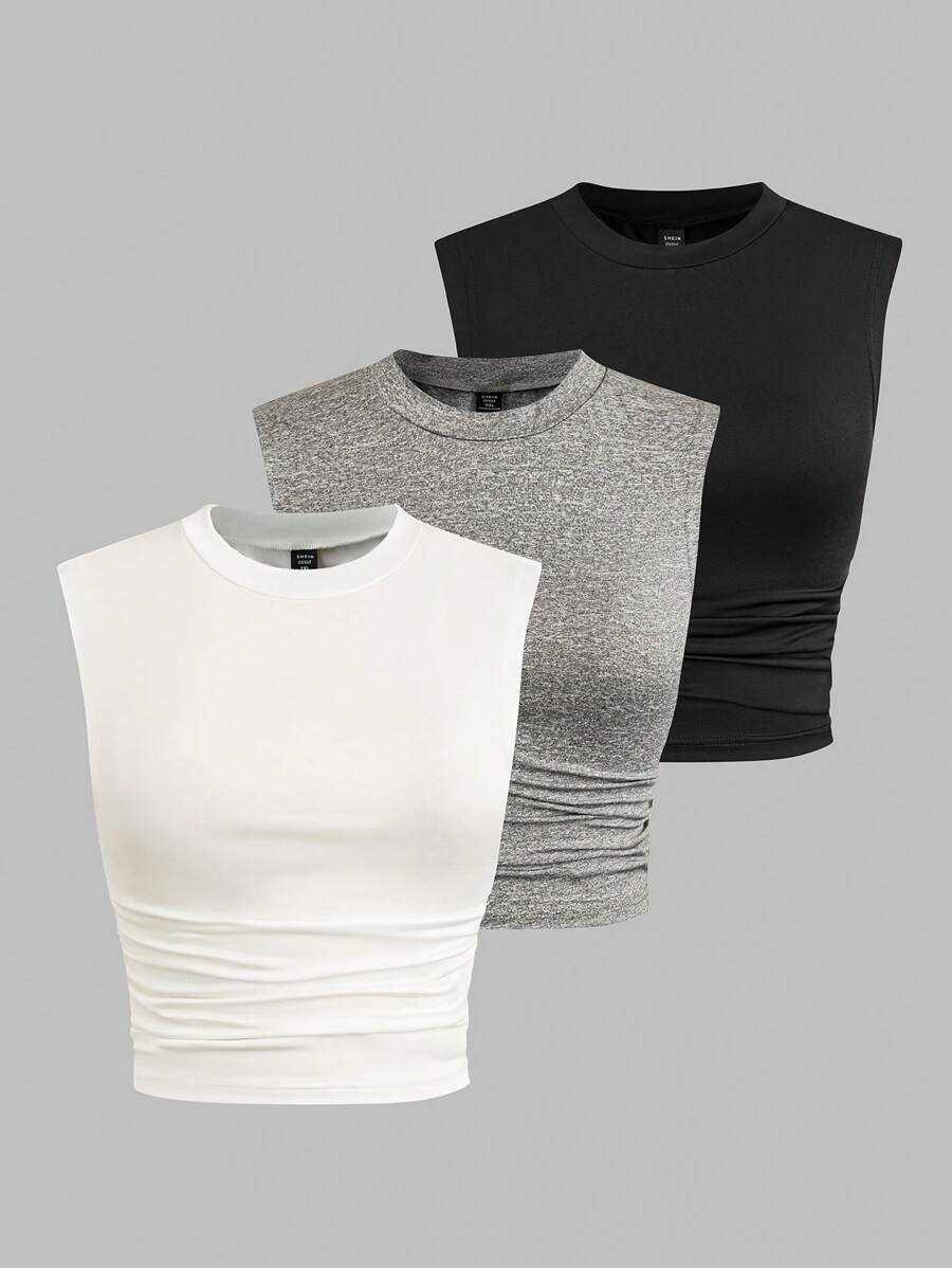 Sweetra Canotta donna casual, aderente, senza maniche, in maglia elastica, versatile, di taglia comoda