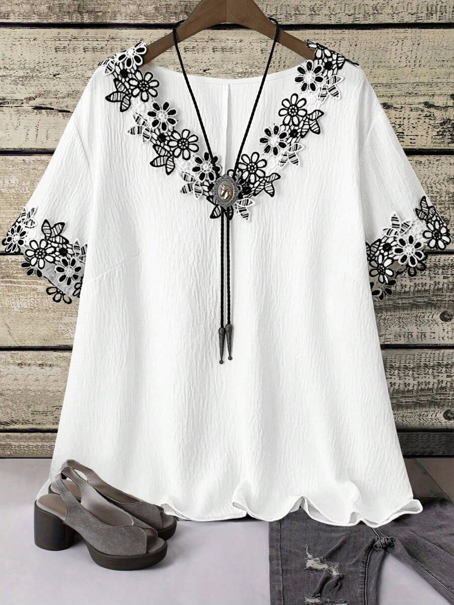 EMERY ROSE Camisa de talla grande bordada con aplicaciones