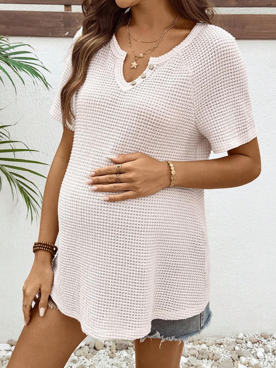 SHEIN 1 pezzo Maglia a maniche corte da donna in jacquard tinta unita, di moda minimalista per l'estate