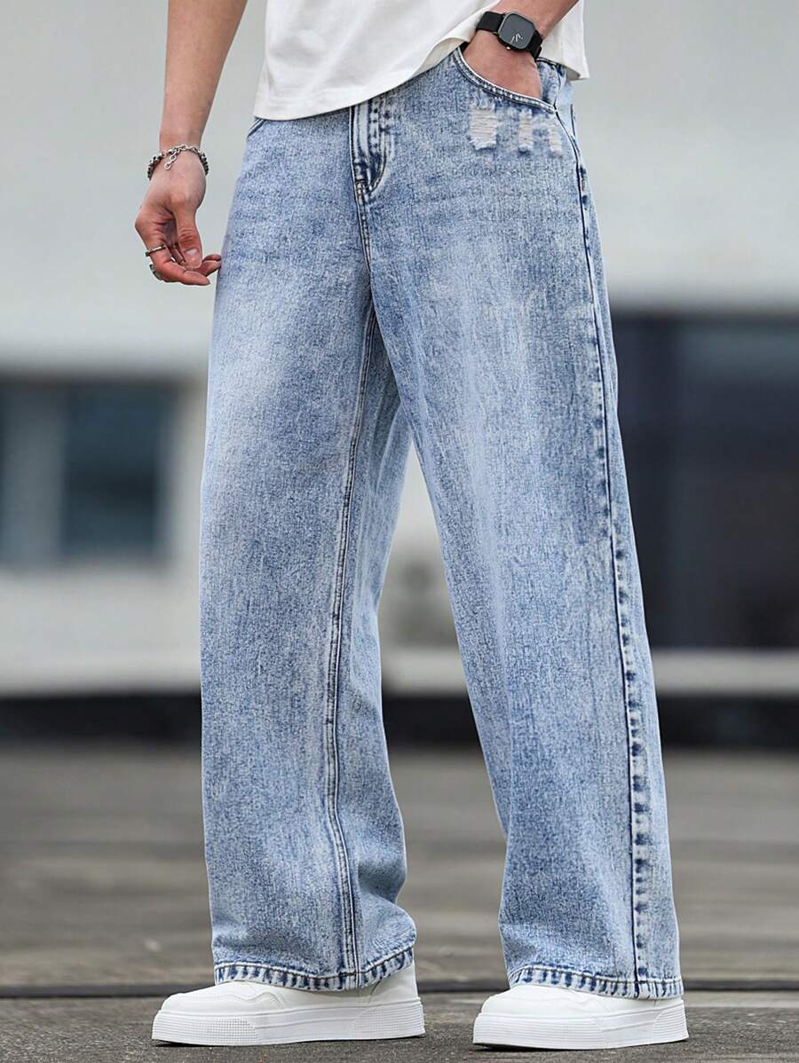 Manfinity Hypemode Men's Pocket Loose Wide Leg Casual Versatile Jeans