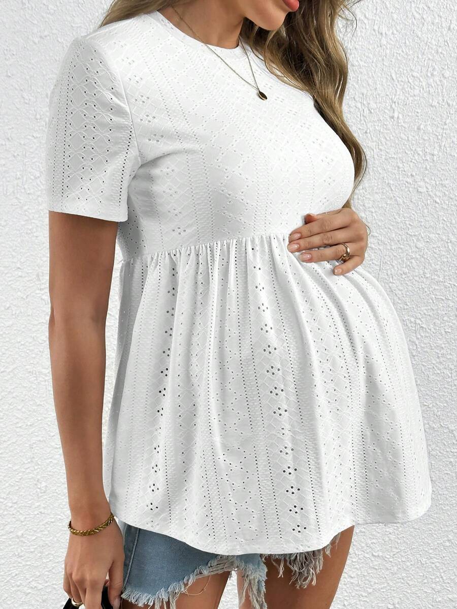 SHEIN Camiseta de maternidad de manga corta de color liso, simple y de moda, adecuada para el verano