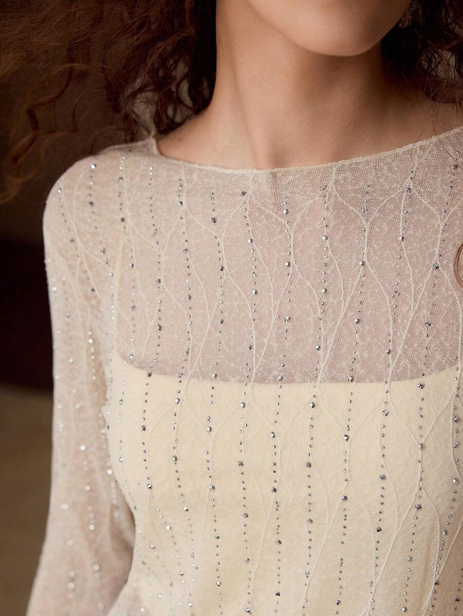 MOTF PREMIUM Top trasparente con dettagli in strass