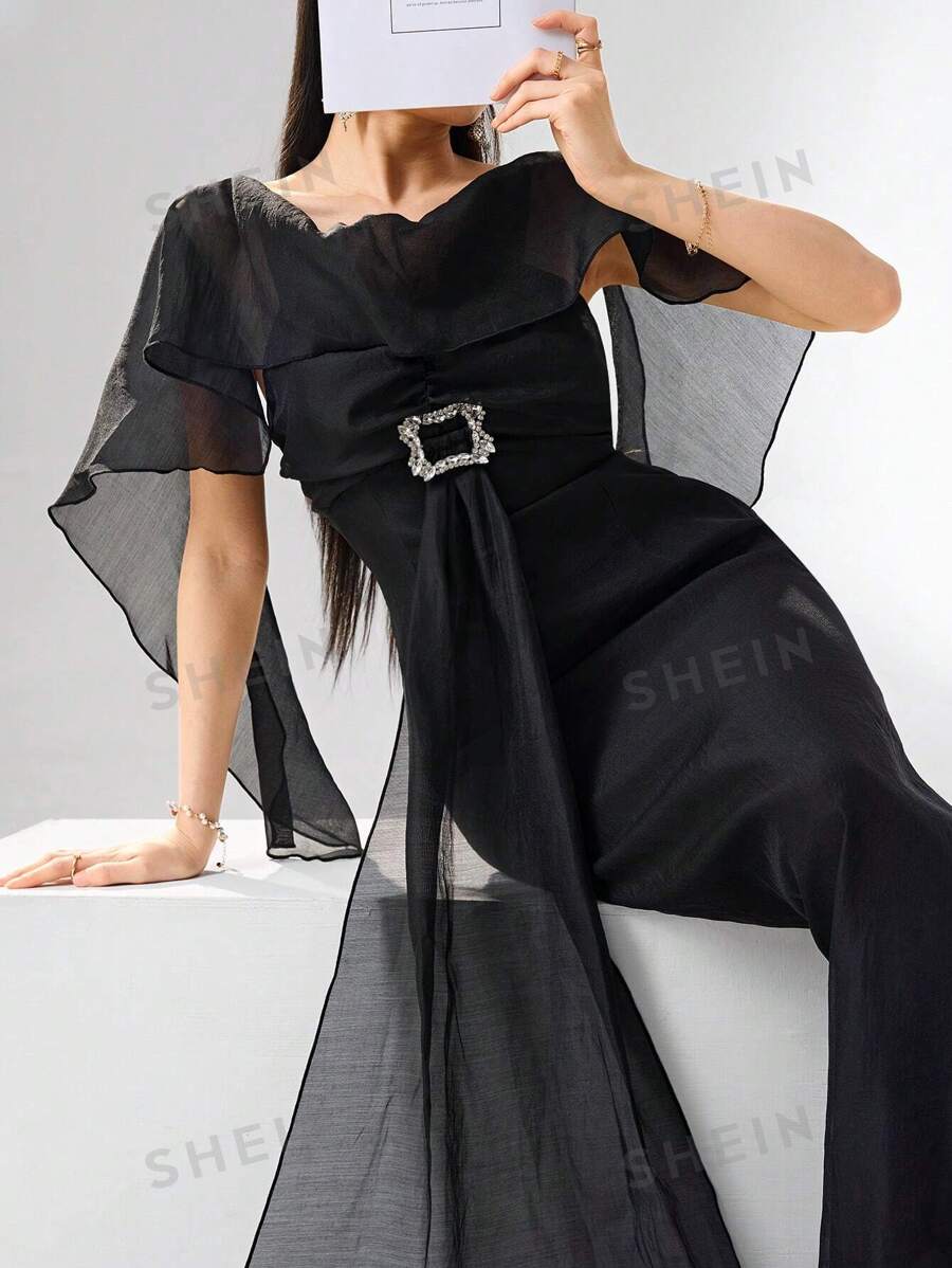 Modelyn Vestido largo elegante de mujer con malla de contraste, casual y minimalista para uso diario