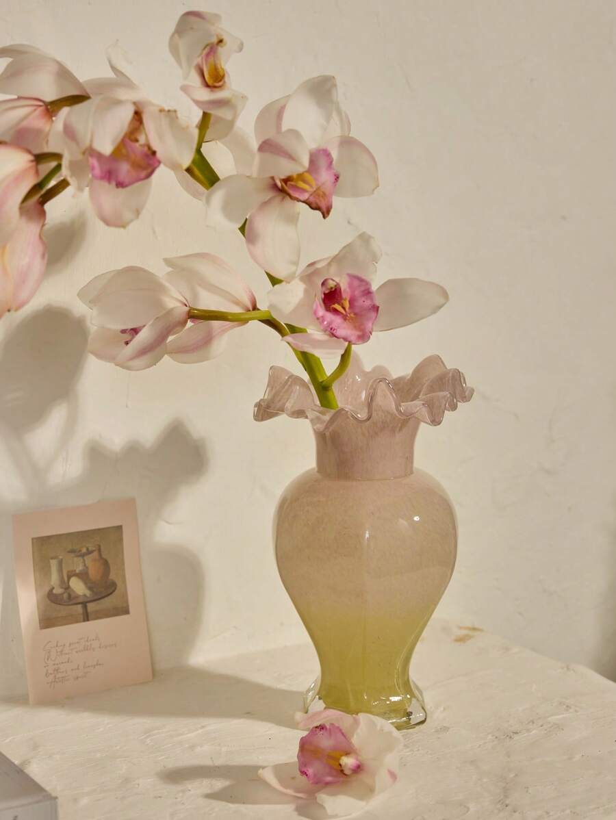 Cirelle 1pc Pink Gradient Glass Elegant Design Vase Decorative Accessory, Artistic Vase For Floral Arrangements, Home Decor, Bedroom, Wedding, Living Room, Flower Vase