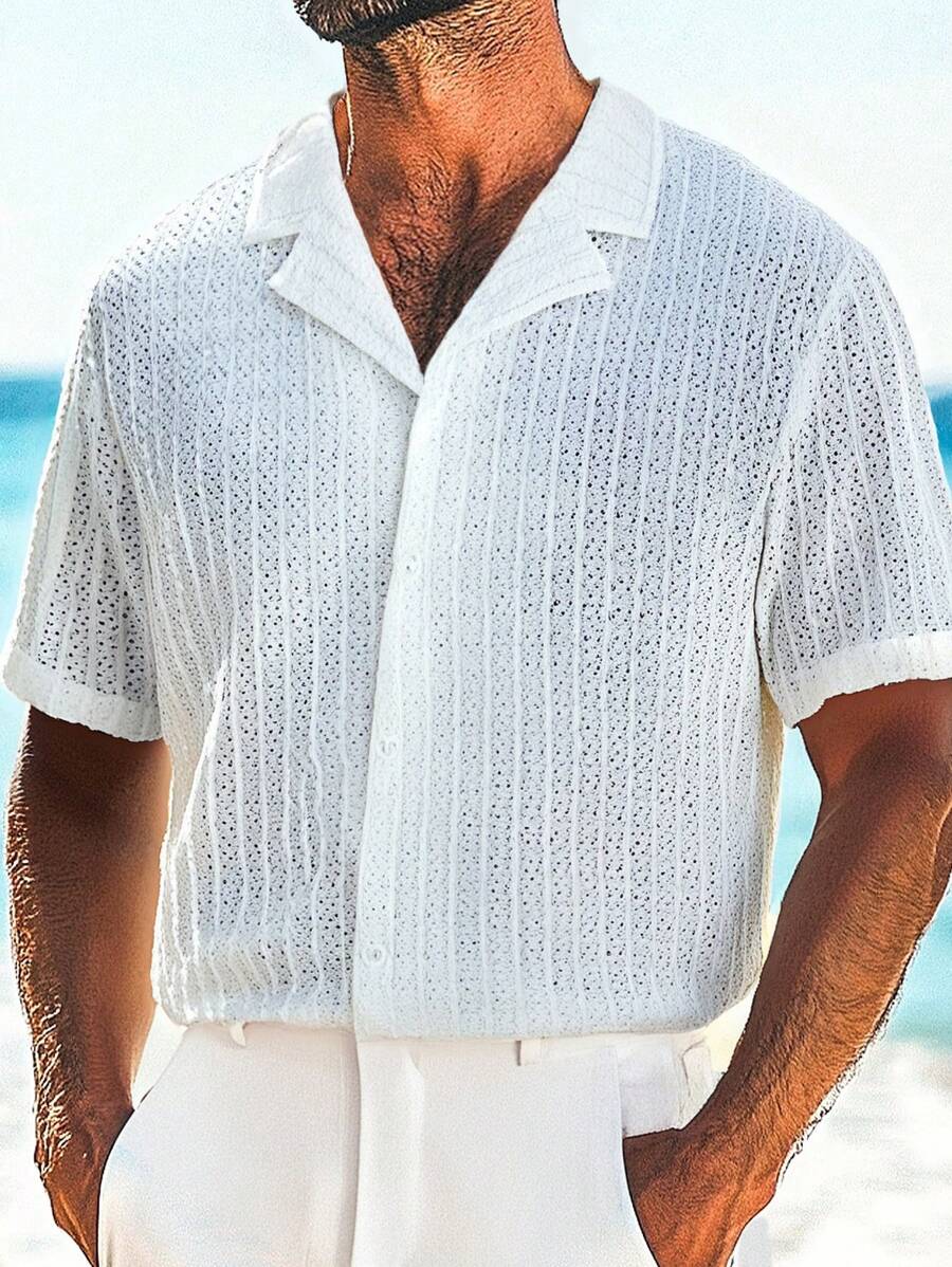 Manfinity RSRT Men's Summer Casual Solid Color Textured Short Sleeve Shirt