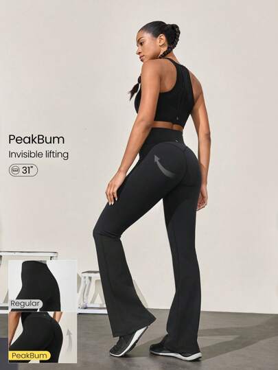 GLOWMODE 31" PeakBum Powersculpt™-Air Play The Flare Sweat-Wicking Cool Feel Butt-Lifting Leggings High Impact Workout Running Training Fall Winter