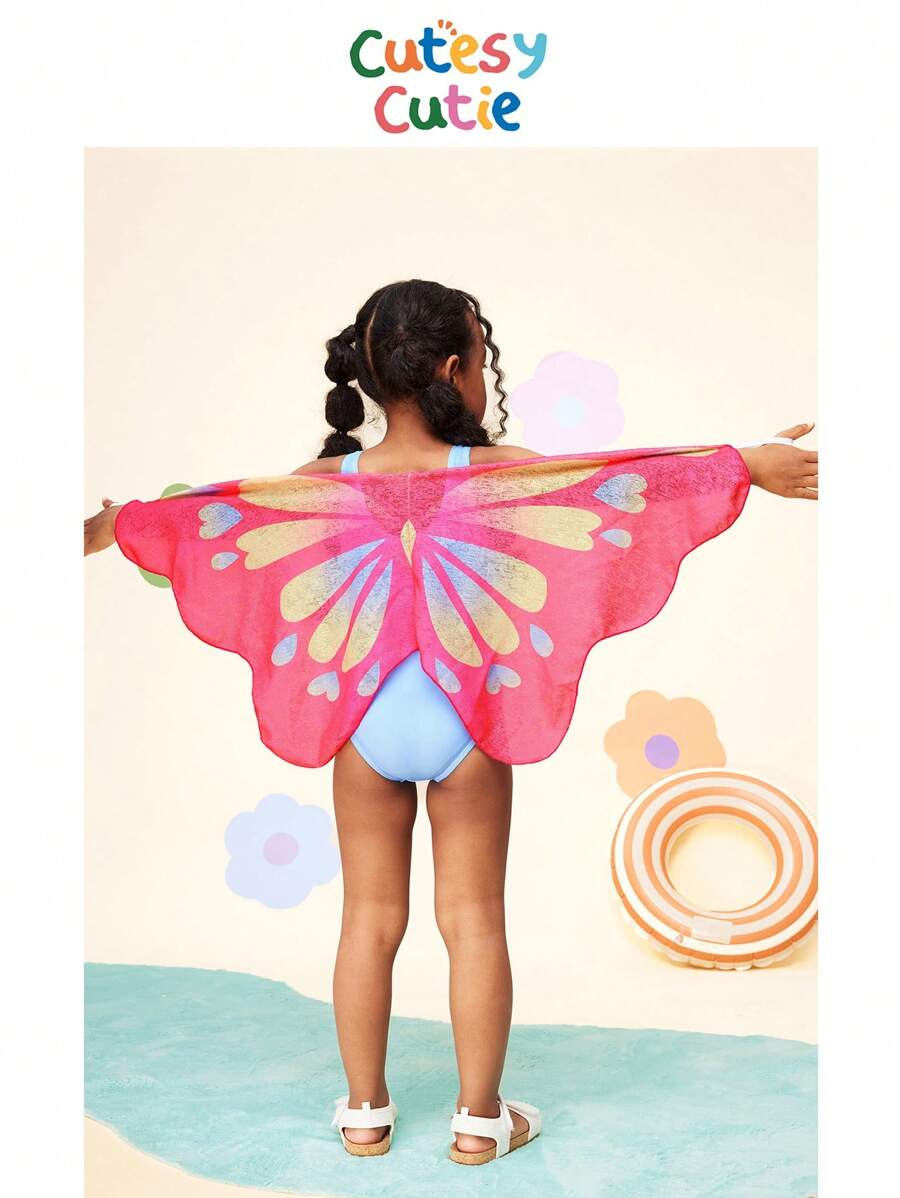 Set de 2 piezas de bikini top y braga tipo tankini con estampado de mariposa para niña joven CutesyCutie