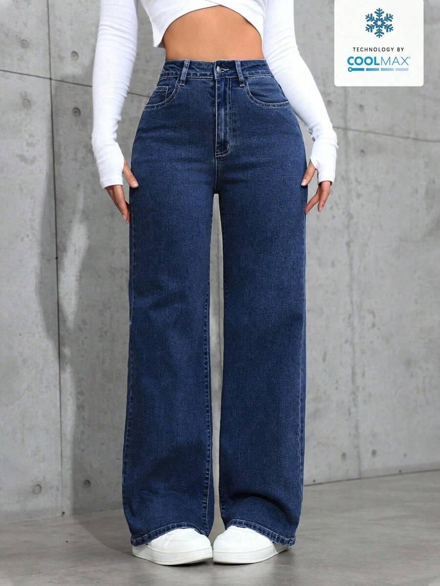 SHEIN EZwear Jeans casual a gamba dritta e morbidi con tasche, versatili, per donne