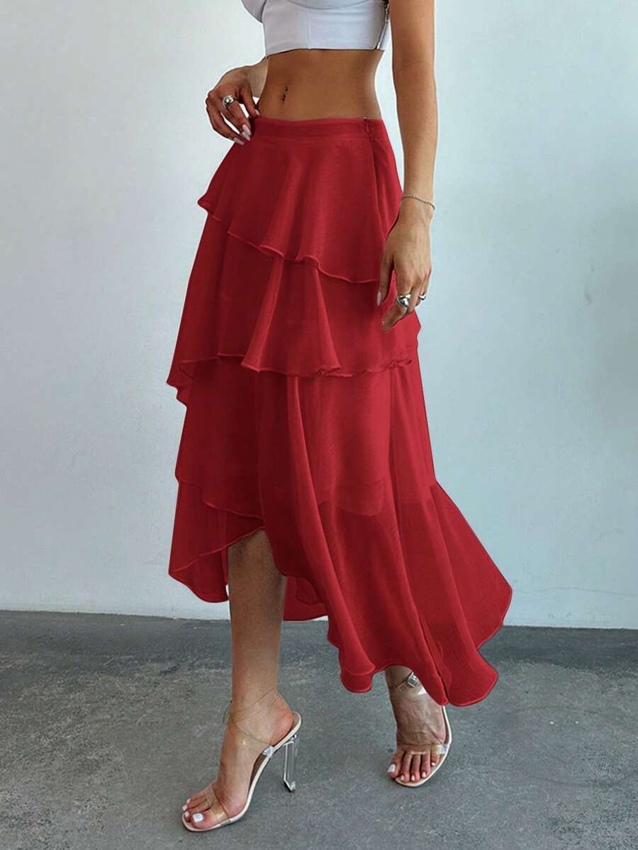 Firerie Layered Ruffle Hem Elegant Skirt