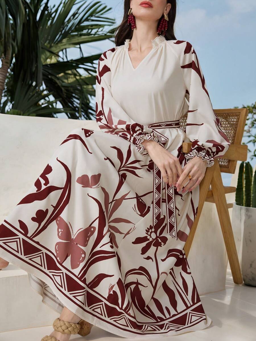 Mulvari Casual & Holiday Style Plant Printed Dress For Women