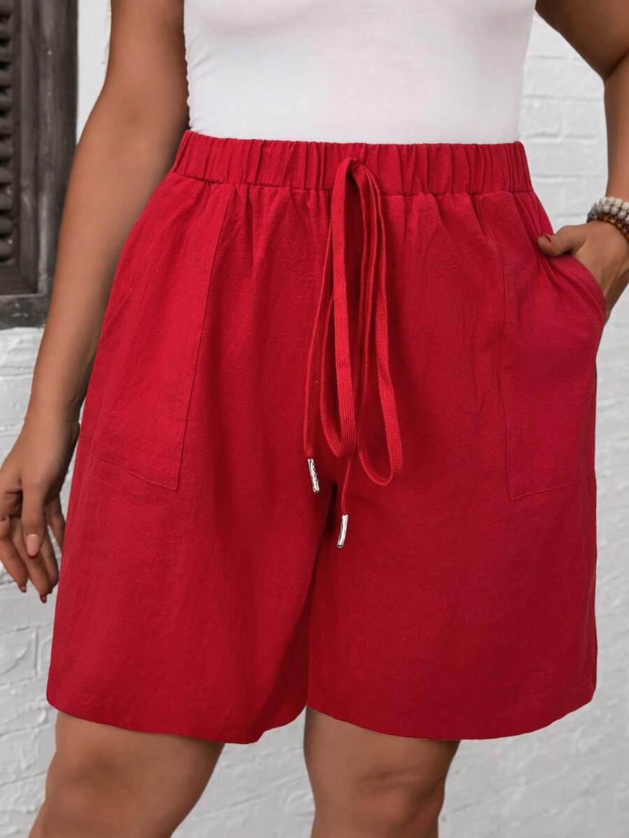 EMERY ROSE Plus Size Solid Color High Waist Casual Shorts Mother Day Summer Simple & Fashionable