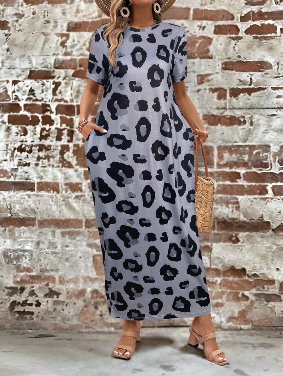 SHEIN LUNE Nuevo vestido casual largo de estampado de leopardo para primavera