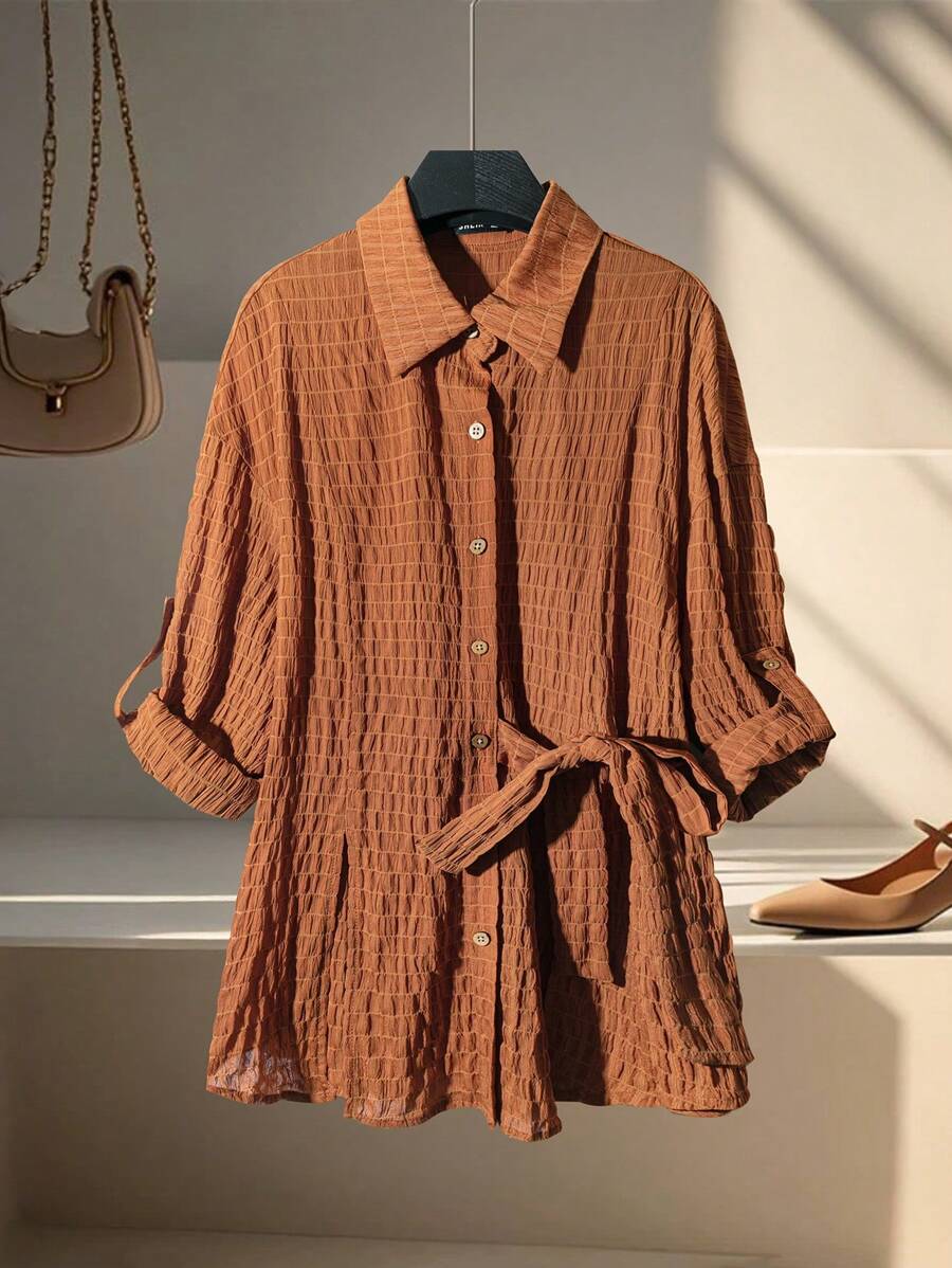 Mulvari Daily Casual Adjustable Waist Shirt Women,Blouses For Women