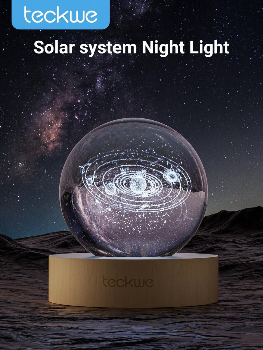 Teckwe 3D Crystal Ball Night Light Series, Galaxy, Moon, Solar System, Saturn - Desk Decor, LED Night Light Space Theme Crystal Night Light, Suitable For Bedroom, Study, Room Decor, Back To School Gifts