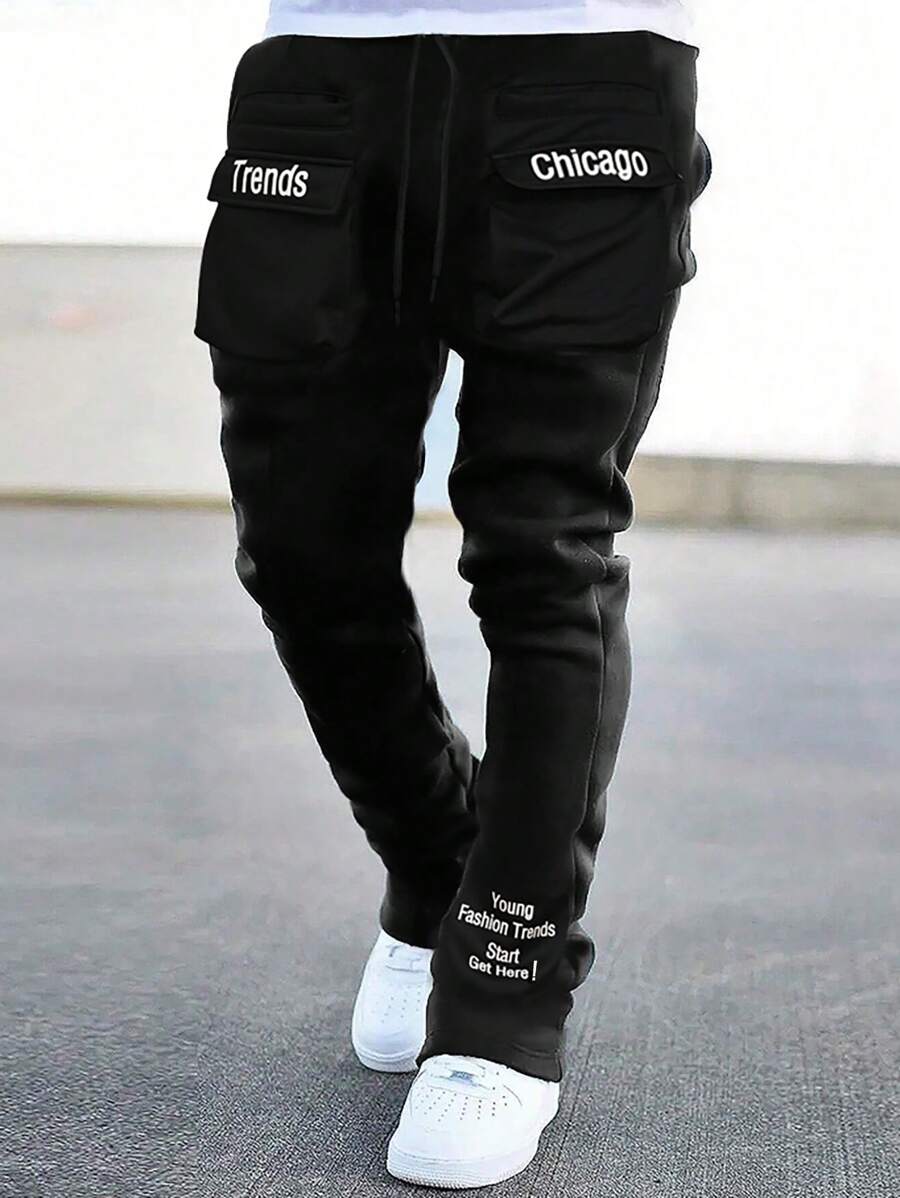 Manfinity LEGND Men's Slogan Print Drawstring Waist Pocket Casual Sweatpants Men Street Wear Pants