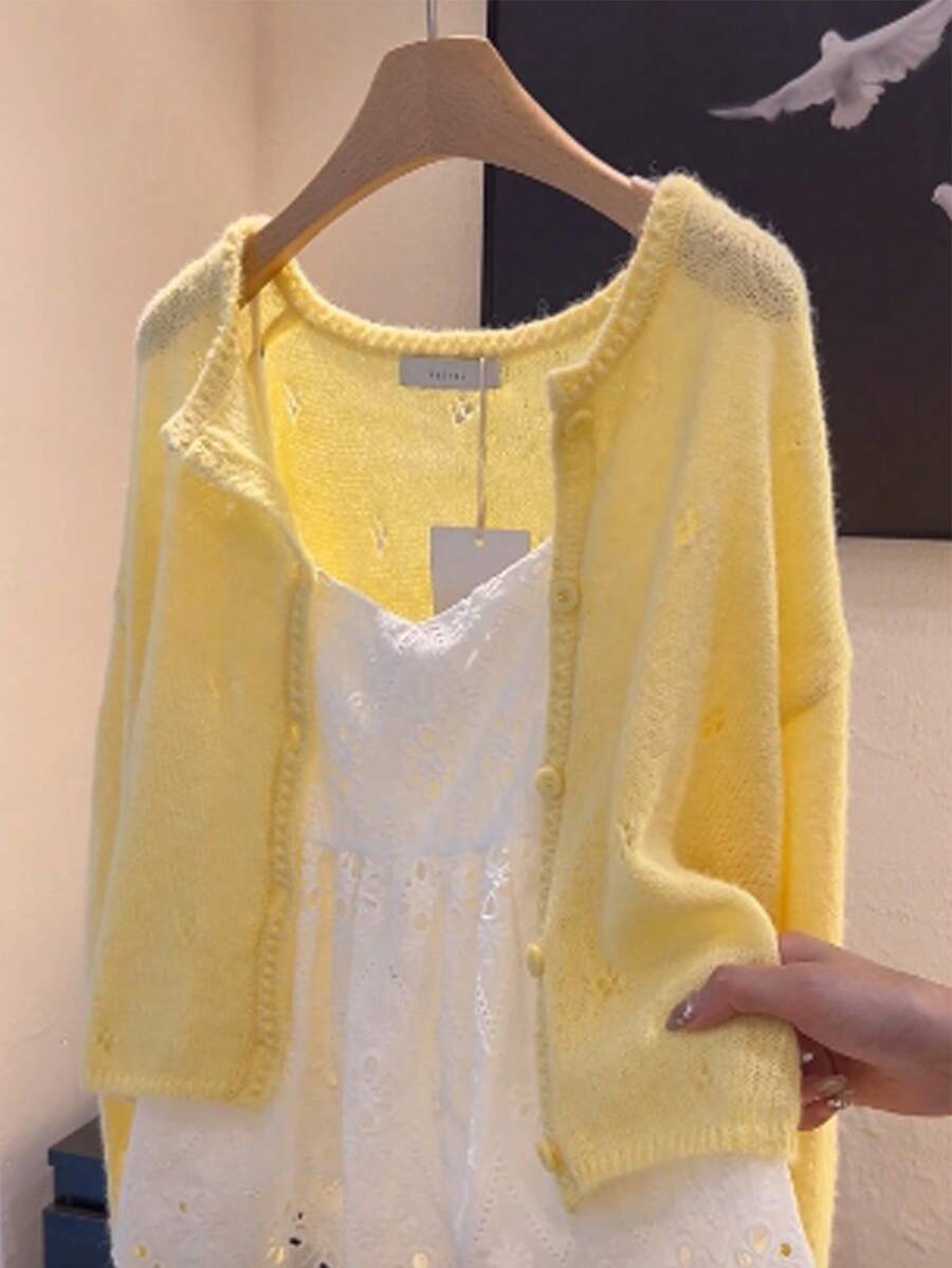 INAWLY Cardigan leggero monopetto con maniche lunghe e spalle scese, casual, da donna
