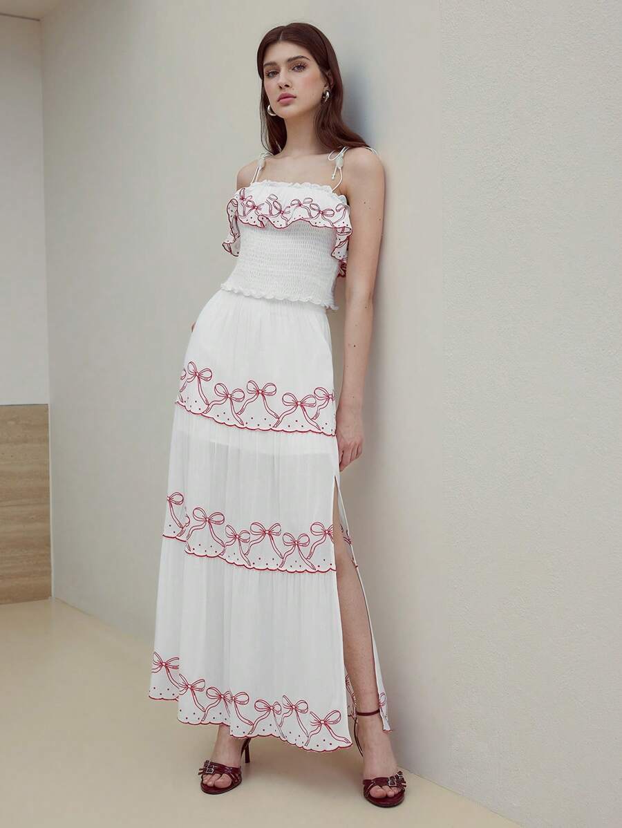 MOTF STUDIO SPLIT THIGH BOW PRINT SKIRT