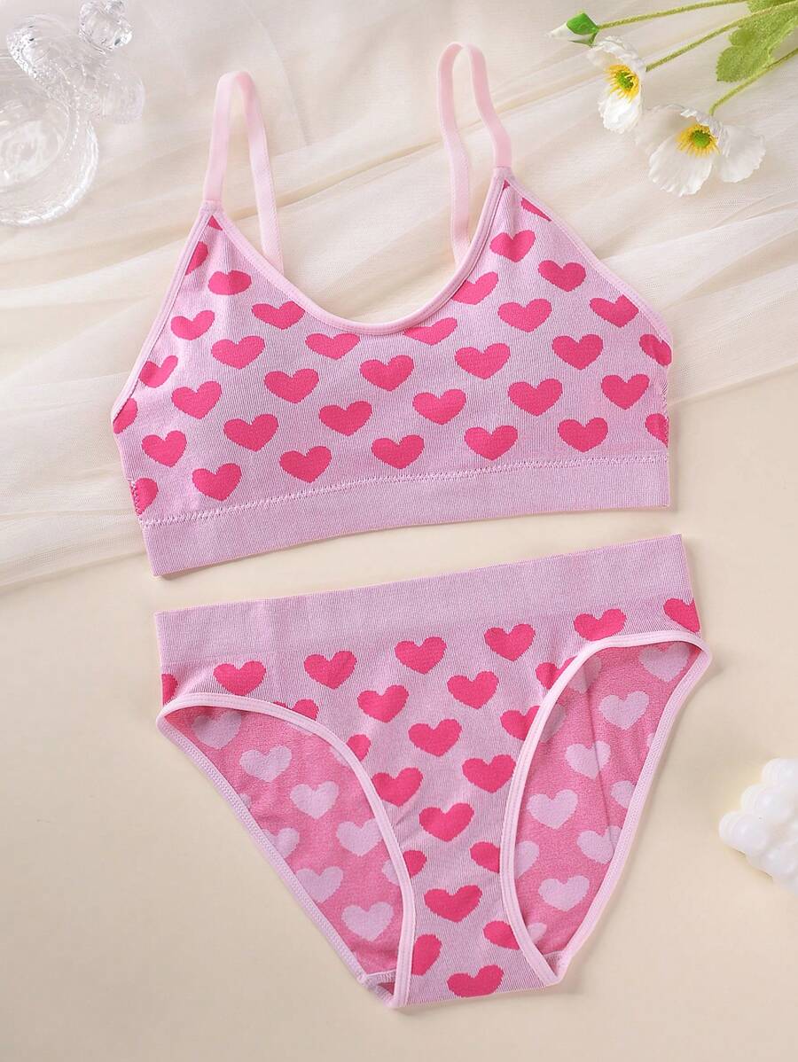 Set de 2 piezas de sostén y tanga sin costuras con diseño de corazón para el Día de San Valentín