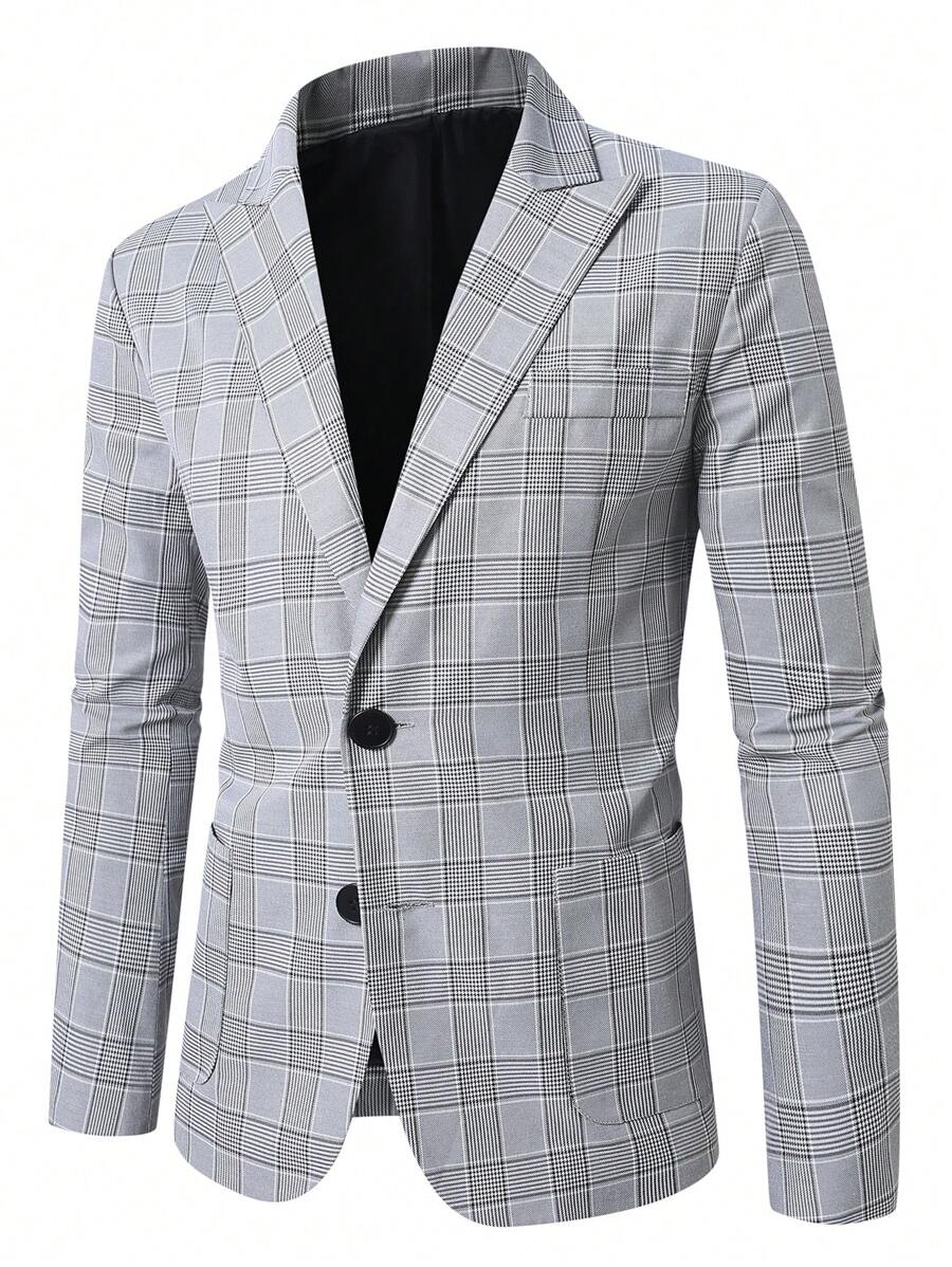 Manfinity Mode Plus Size Men's Plaid Lapel Neck Long Sleeve Casual Blazer,It's Perfect For Couples And Also A Great Gift For Your Boyfriend Or Husband.
