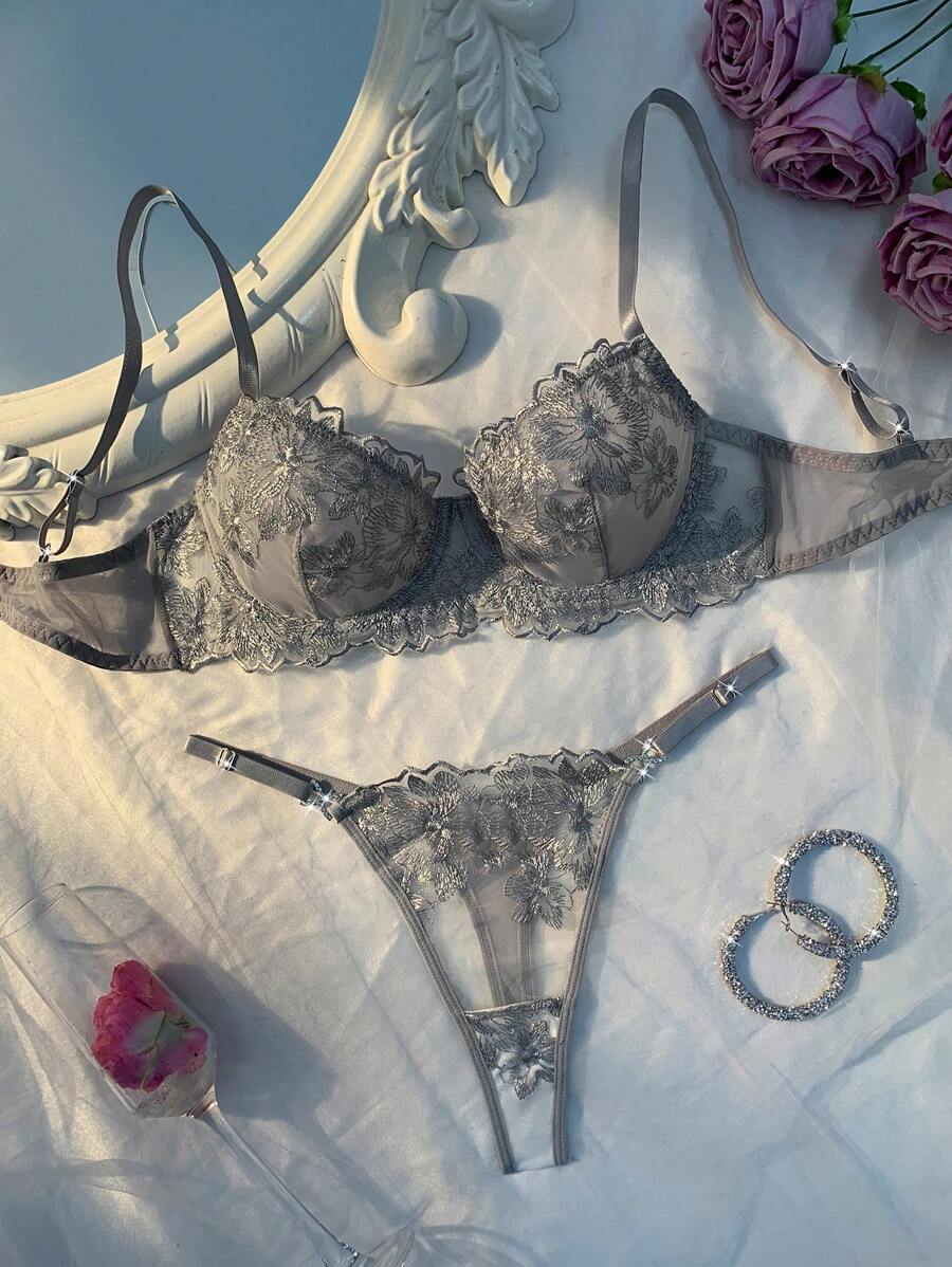 2pcs Blue Vintage Sexy Lingerie Set For Women