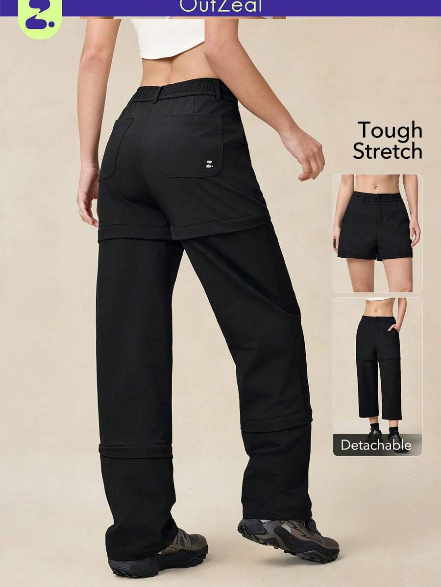 OutZeal Pantalón impermeable y resistente al desgarro de nailon para senderismo 3 en 1, con cintura ajustable, tiro alto, bolsillo con cremallera, longitud completa y bermudas