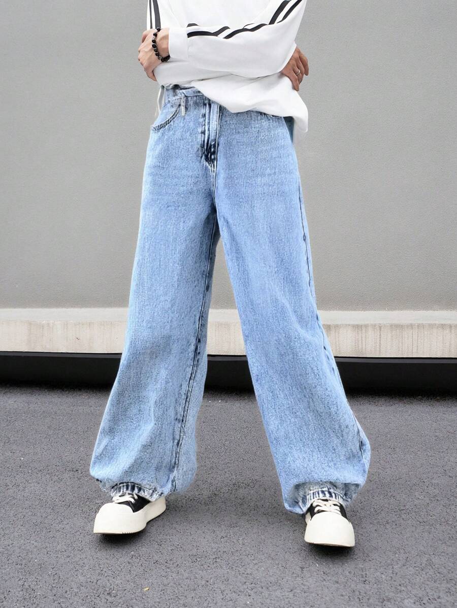 SHEIN Teen Boy Casual Fashion Blue Loose And Comfortable Boys Jeans For Dailywear And Fall Clothes