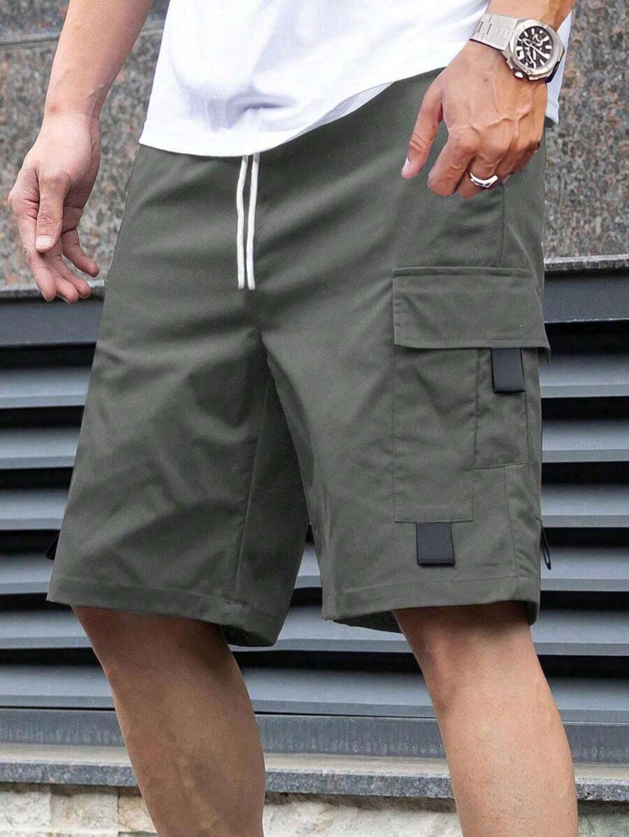 SHEIN Pantalones cortos de carga utilitarios informales de gris para adolescentes, atuendos de uso diario de estilo deportivo, callejero, punk rock y preppy, aptos para primavera/verano