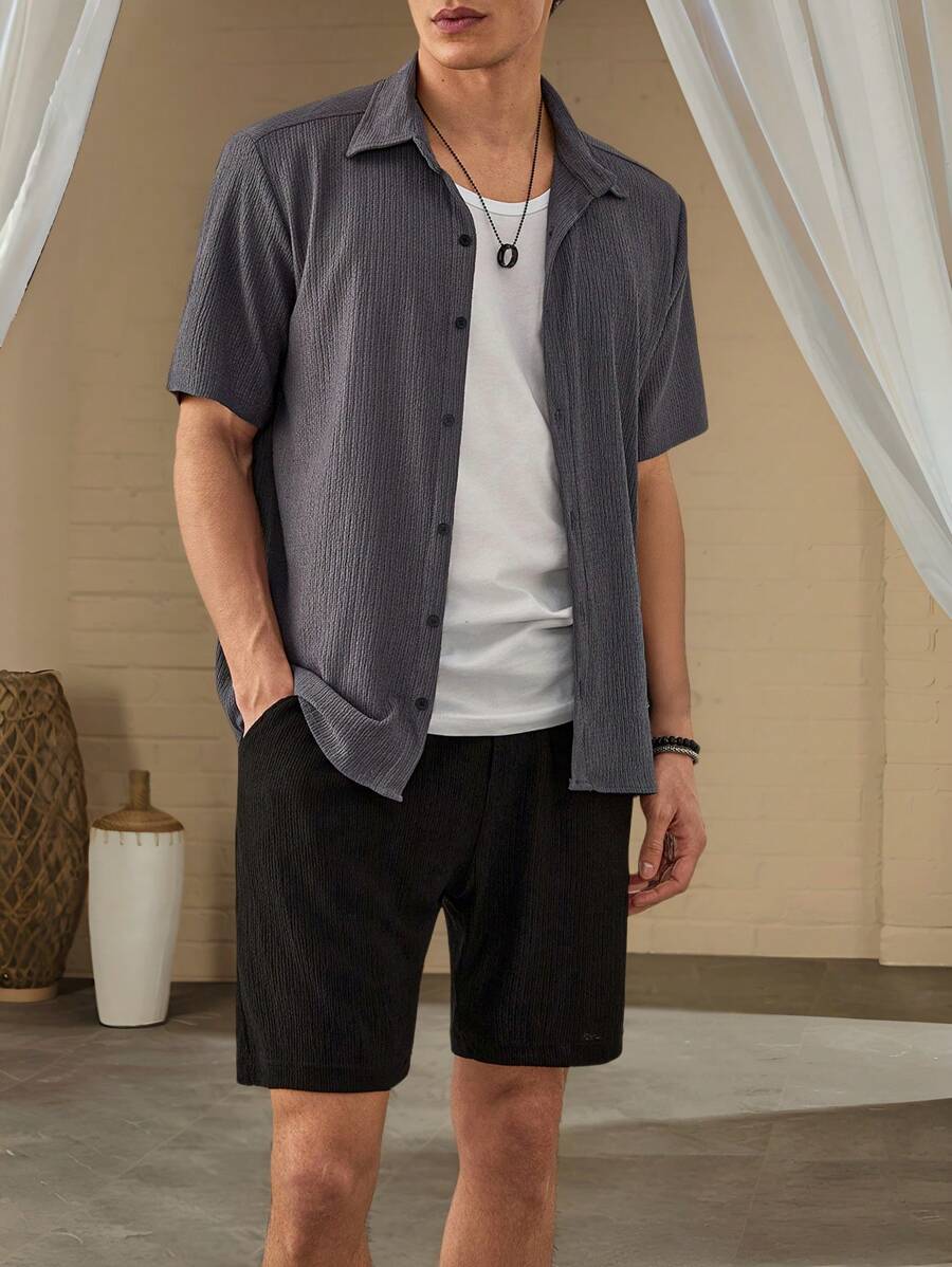 RueChic Conjunto de Camisas regulares para hombres con estampado gráfico por todo el diseño