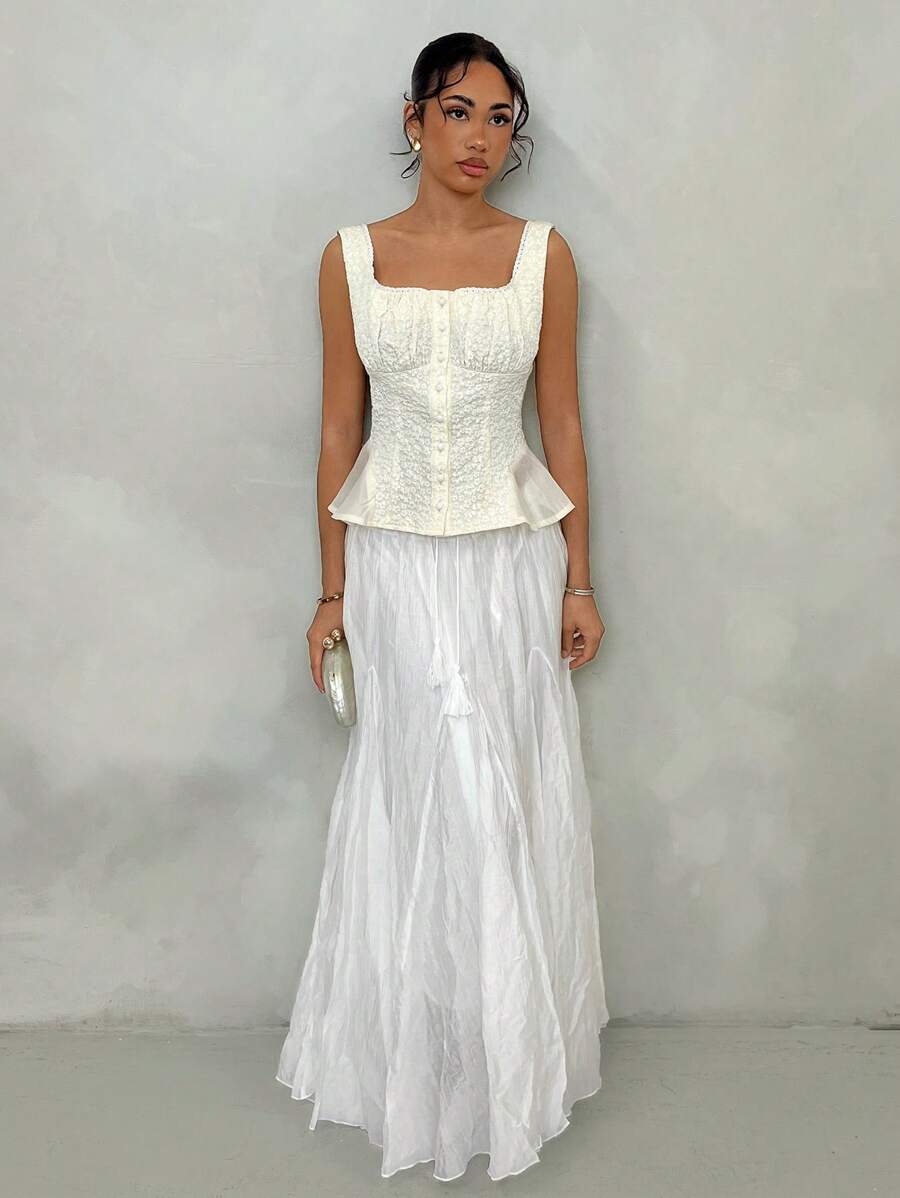 Glamine Blusa in chiffon con inserti in pizzo senza maniche per donna