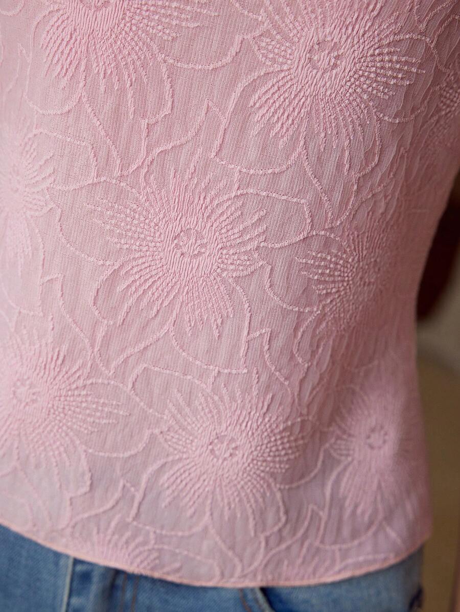 MOTF PREMIUM FLORAL JACQUARD MOCK NECK TOP