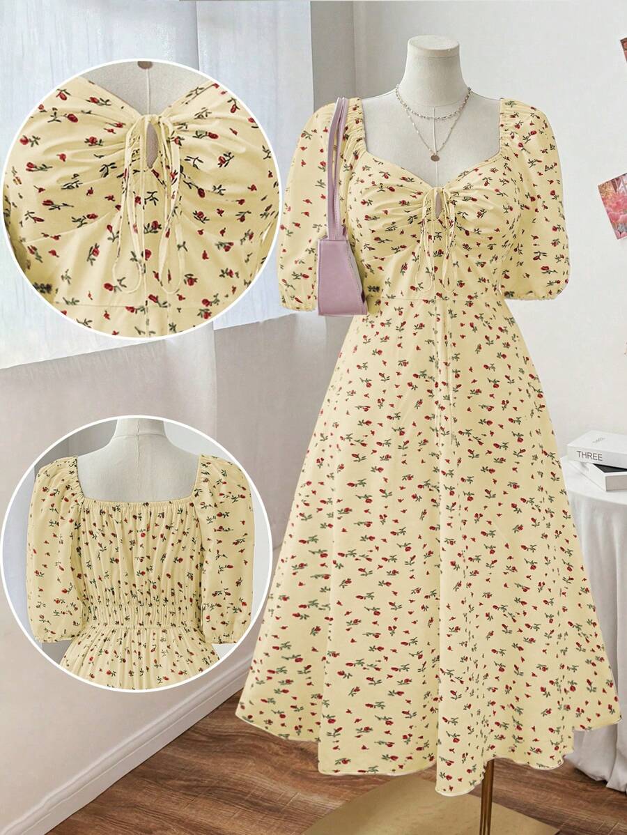 Sunnyshic Vestito elegante e carino per appuntamenti e feste, con scollo a V, colletto con strass e vita con fiocco, adatto per vacanze, taglie oversize