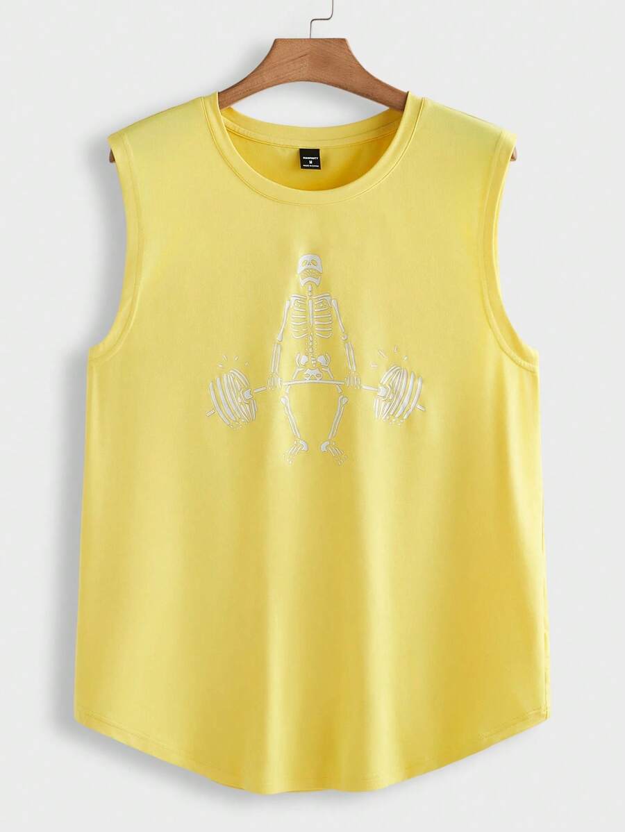 Manfinity LEGND Camiseta de tirantes casual de hombre con estampado de calavera, para verano