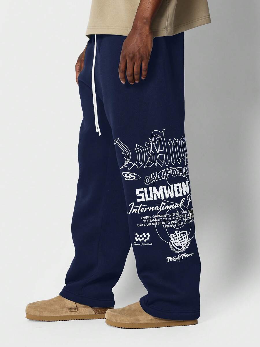SUMWON Sumwon International Premium Drop Crotch Jogger Sweatpants Streetwear Typography Print Athletic Pants Casual Urban Fashion Fall Winter Collection