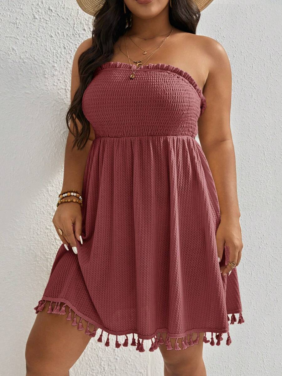 SHEIN VCAY Robe d'été tube à gaufrer avec franges
