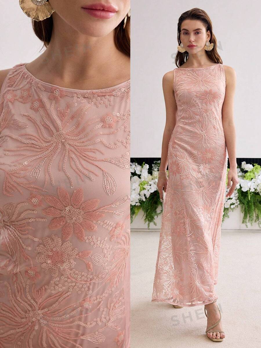 MOTF Soiréza Vestido de noche formal con bordado de lentejuelas