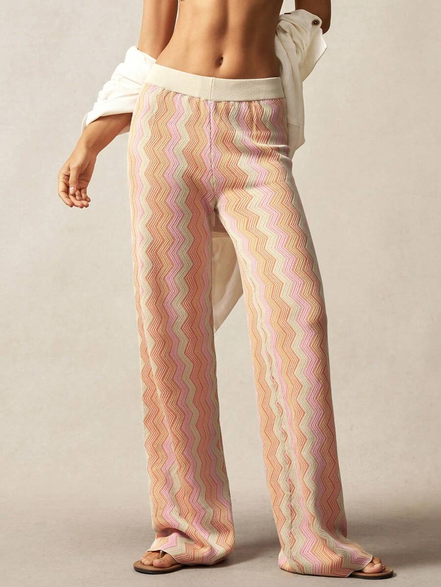 Bohemela Dames vakantie casual contrasterende visgraat gebreide broek