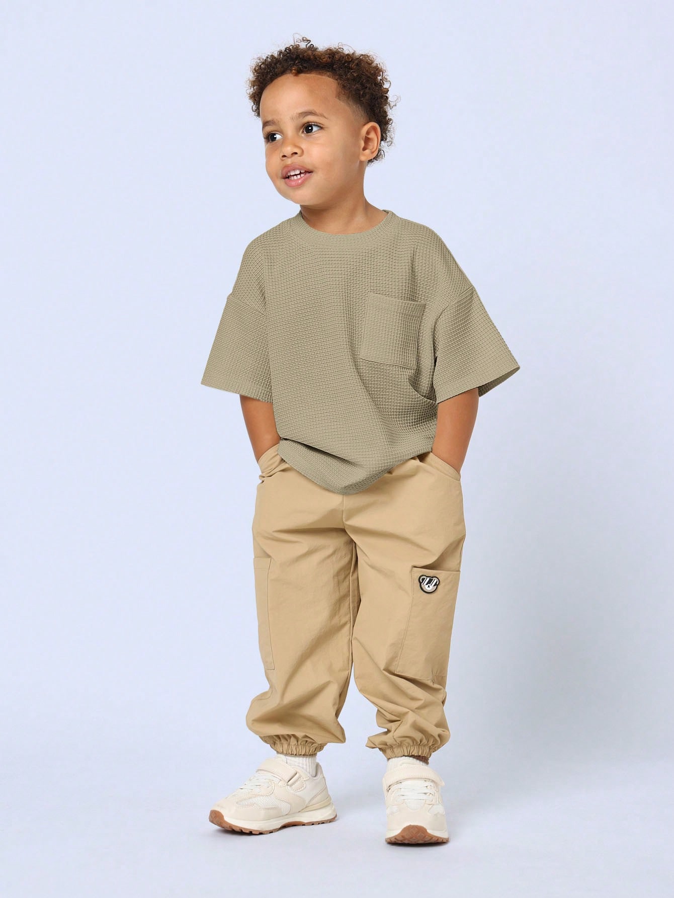 Waffle Knit Oversized Short Sleeve Crewneck Basic T-Shirt