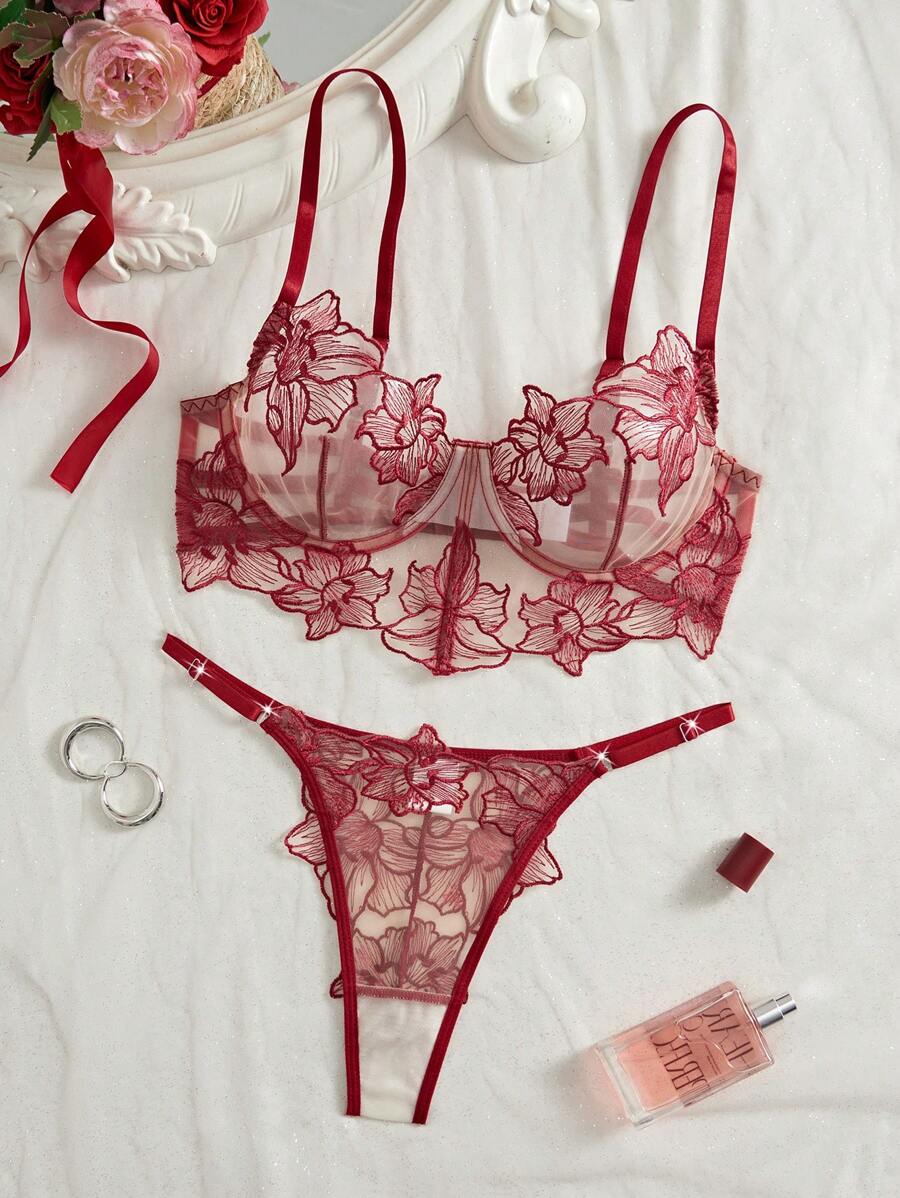 2 piezas Conjunto de lencería sexy de color piel para mujeres