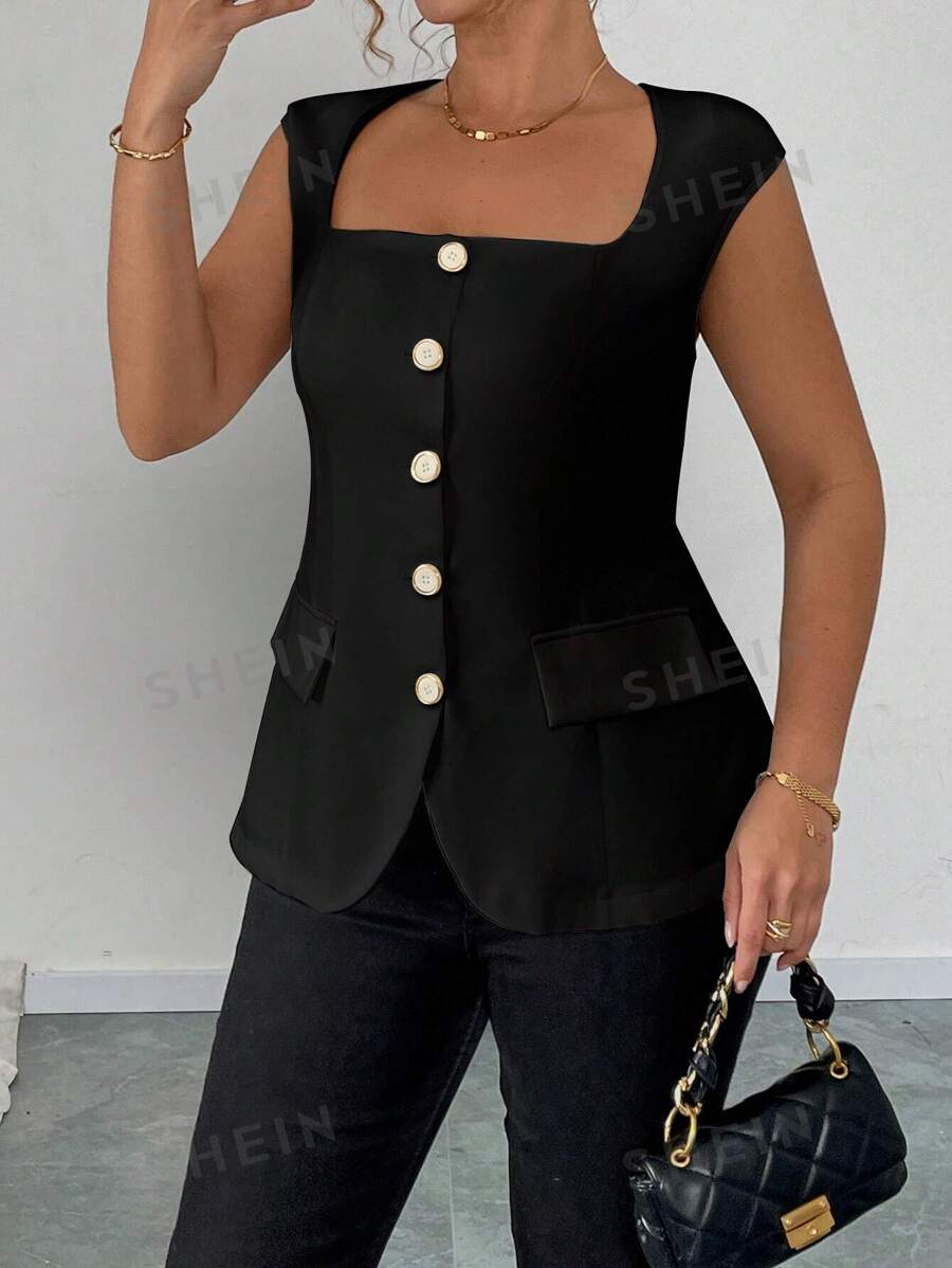 Elenzga Blazer elegante sin mangas delgado para uso de oficina en talla grande para mujeres