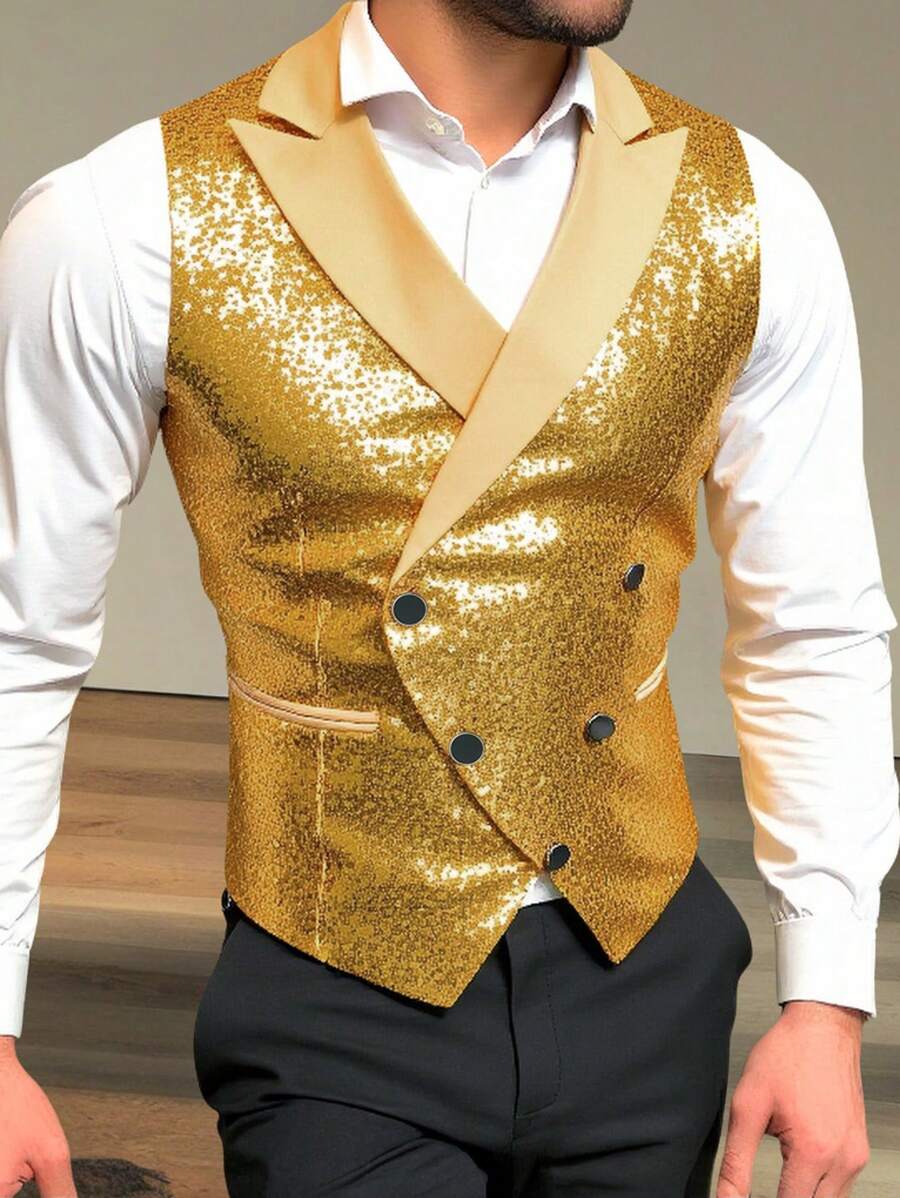 Manfinity AFTRDRK Men's Plain Sequin Decorated Sleeveless Vest, Minimalist & Fashionable