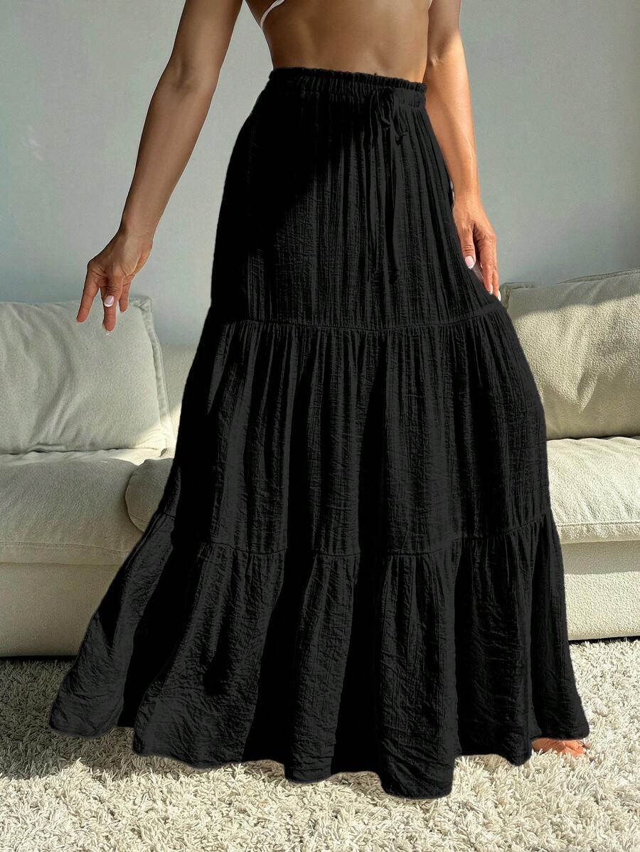 Swim Vcay Cubre vestido y falda media deslizante de unicolor en capas para mujer, para la playa, verano