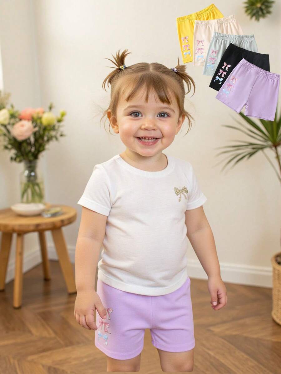 Conjunto deportivo casual de 5 piezas para niñas, pantalones de pierna ancha con cintura elástica de seda de leche, adecuado para actividades al aire libre, primavera/verano
