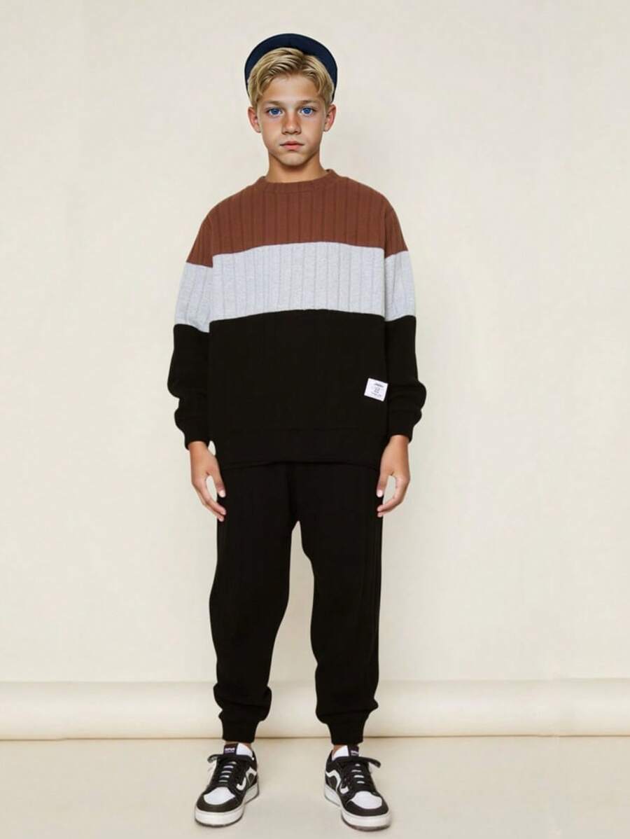 SHEIN Teenager Junge Jogginghose & Sweatshirt Farbblock, Buchstabe Flicken Detail