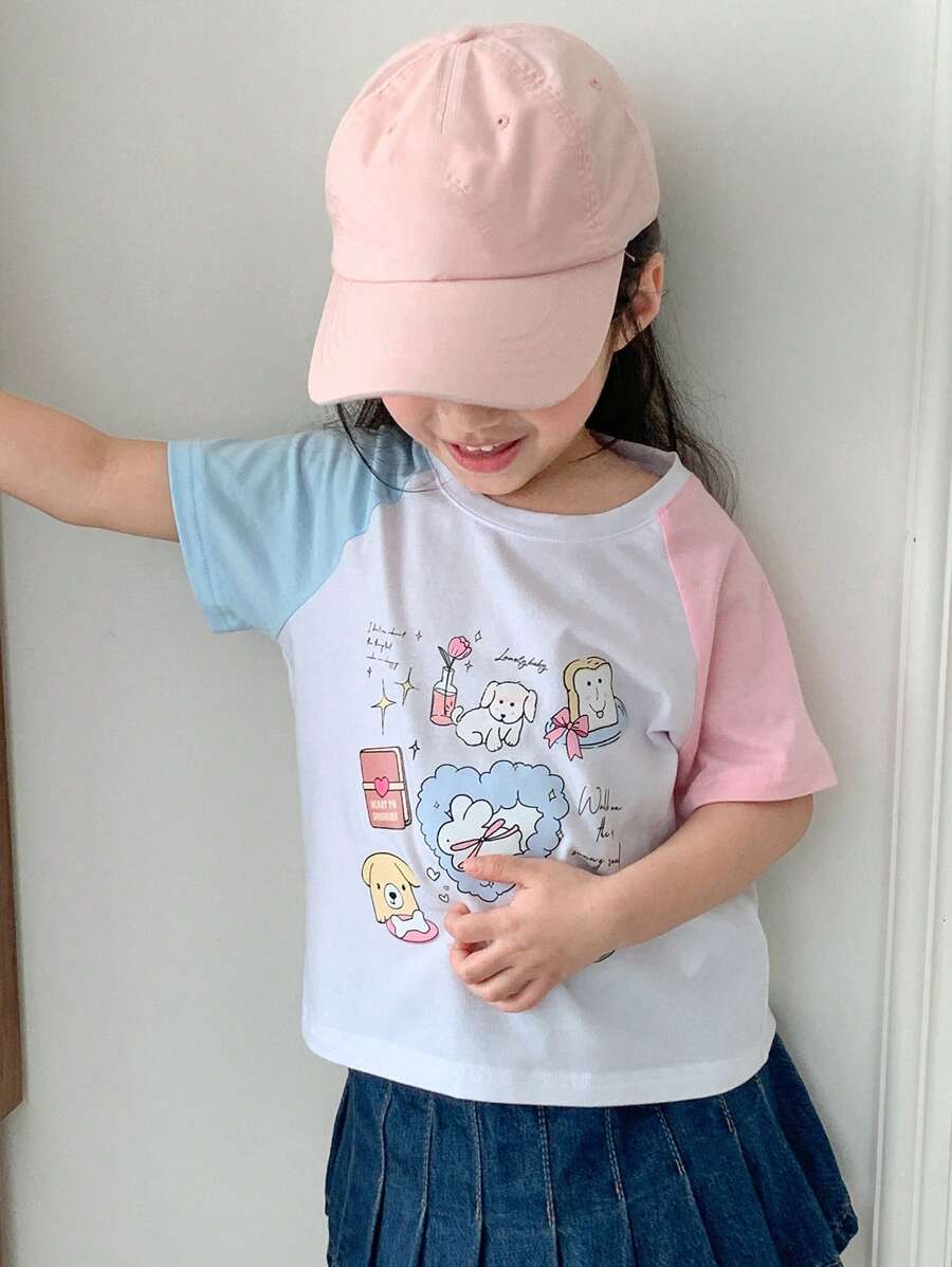 DAZY Camiseta de punto de manga corta con cuello redondo y estampado de animal, informal para niñas pequeñas y jóvenes, para el verano